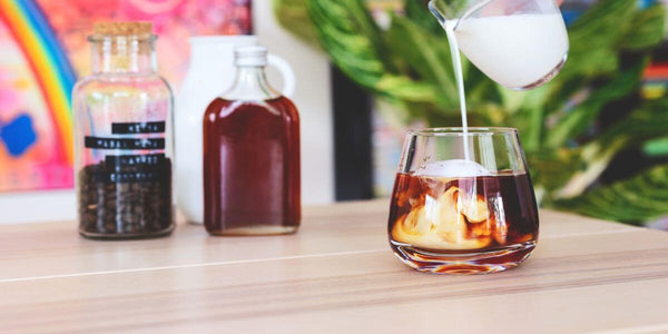 iced coffee and coffee beans