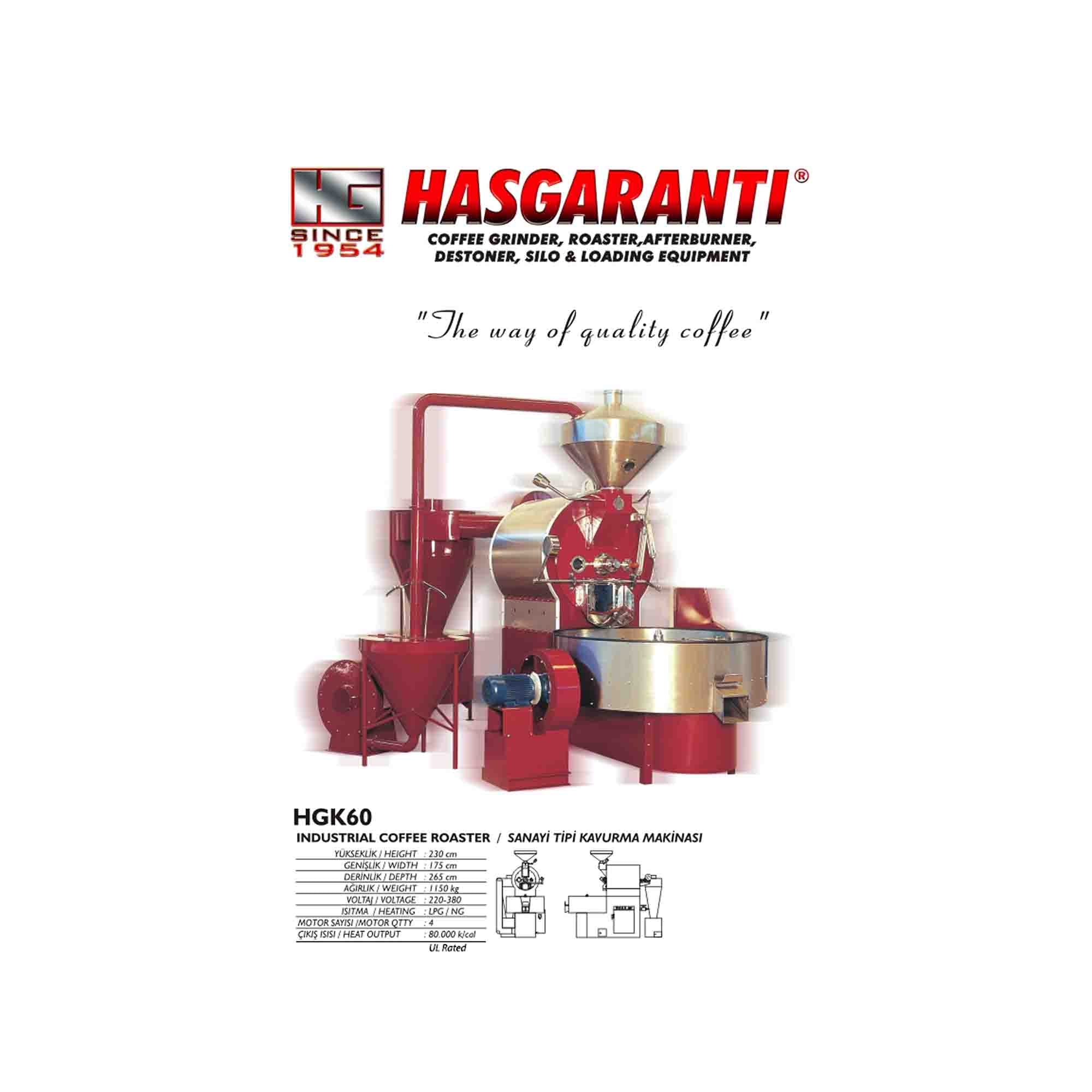 60kg Used Coffee Roaster - Hasgaranti  HGK60 - Never Used
