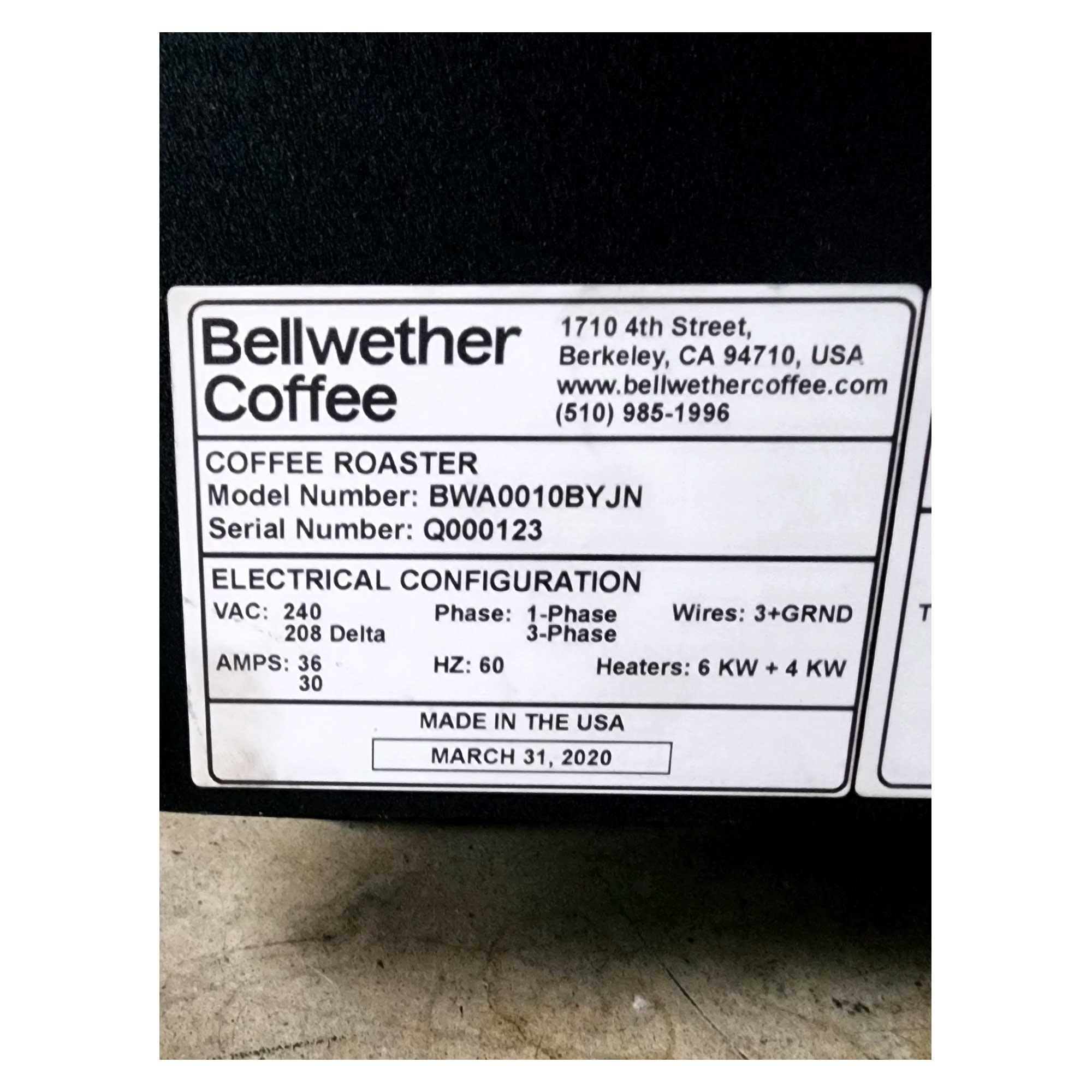 3kg Bellwether Used Coffee Roaster - Late Series v1 - 2020 - Stock S0160