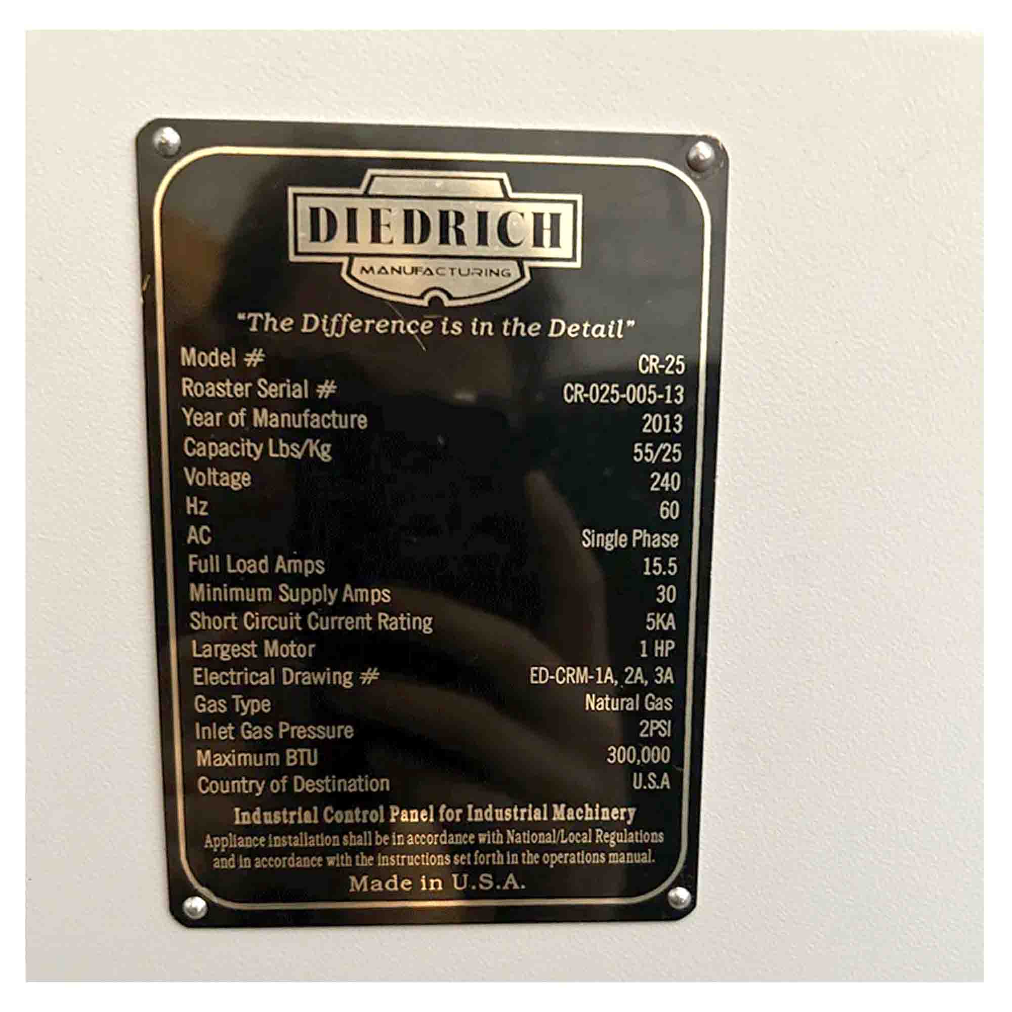 25kg Used Coffee Roaster, Loader, Destoner — Diedrich CR-25 with Treats — 2013