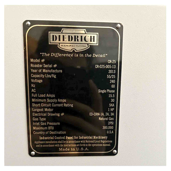 25kg Used Coffee Roaster, Loader, Destoner — Diedrich CR-25 with Treats — 2013