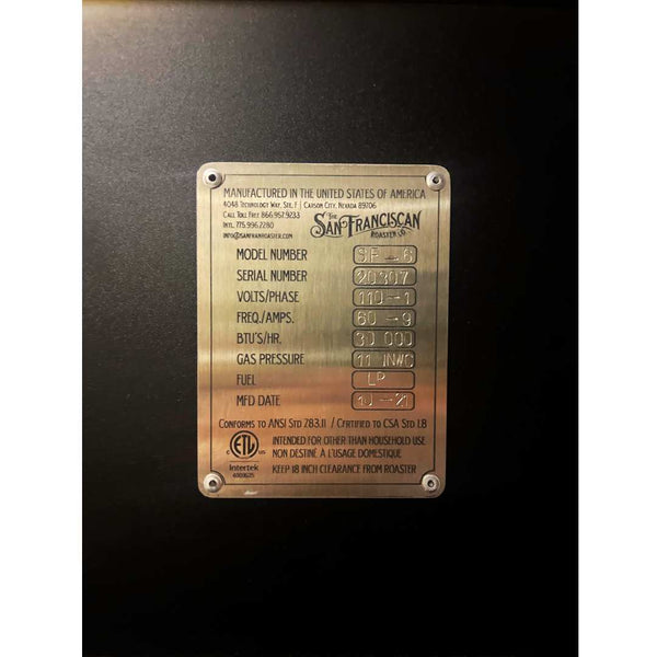 3kg Used Coffee Roaster - San Franciscan SF-6 - 2021 - Stock S0622