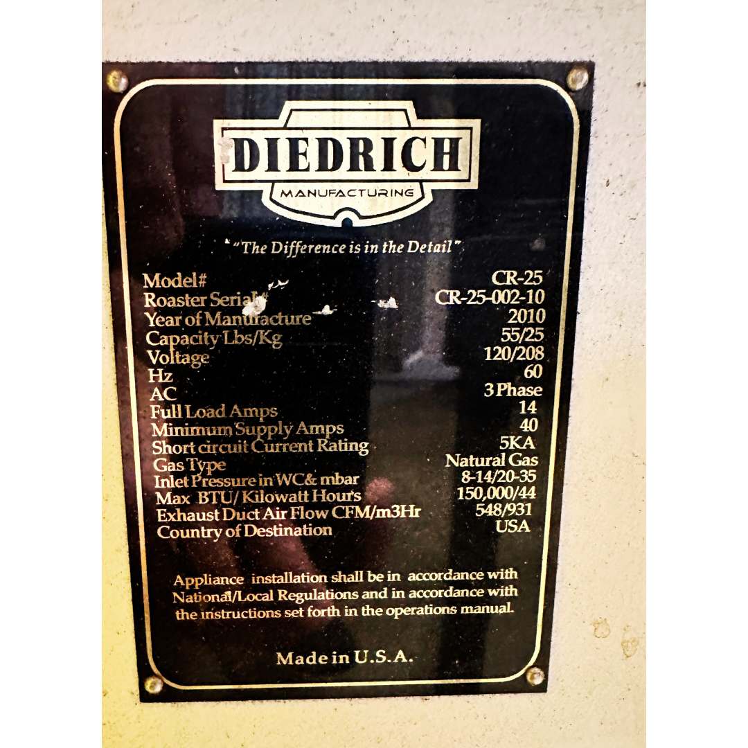 25kg Used Coffee Roaster - Diedrich CR-25  - 2010 - Stock S0261