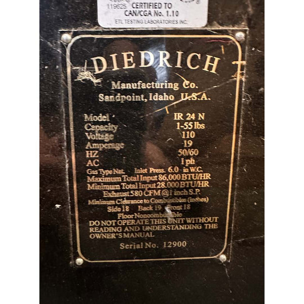 24kg Used Coffee Roaster and Afterburner - Diedrich IR-24 - 2006 - Stock S0358