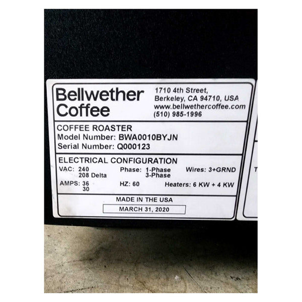 3kg Bellwether Used Coffee Roaster - Late Series 1 - 2020