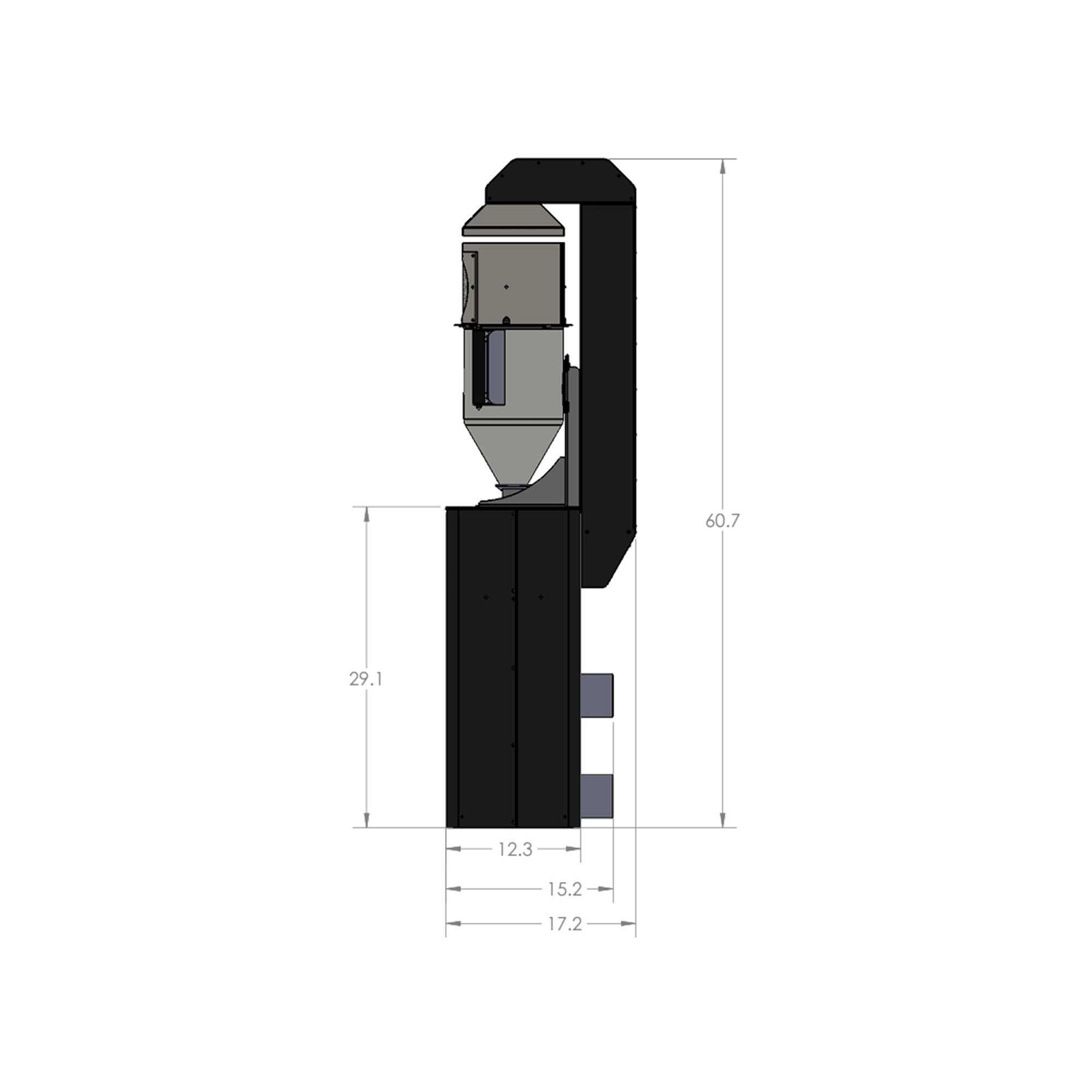 12 pound capacity Coffee Crafters roaster side view dimensions