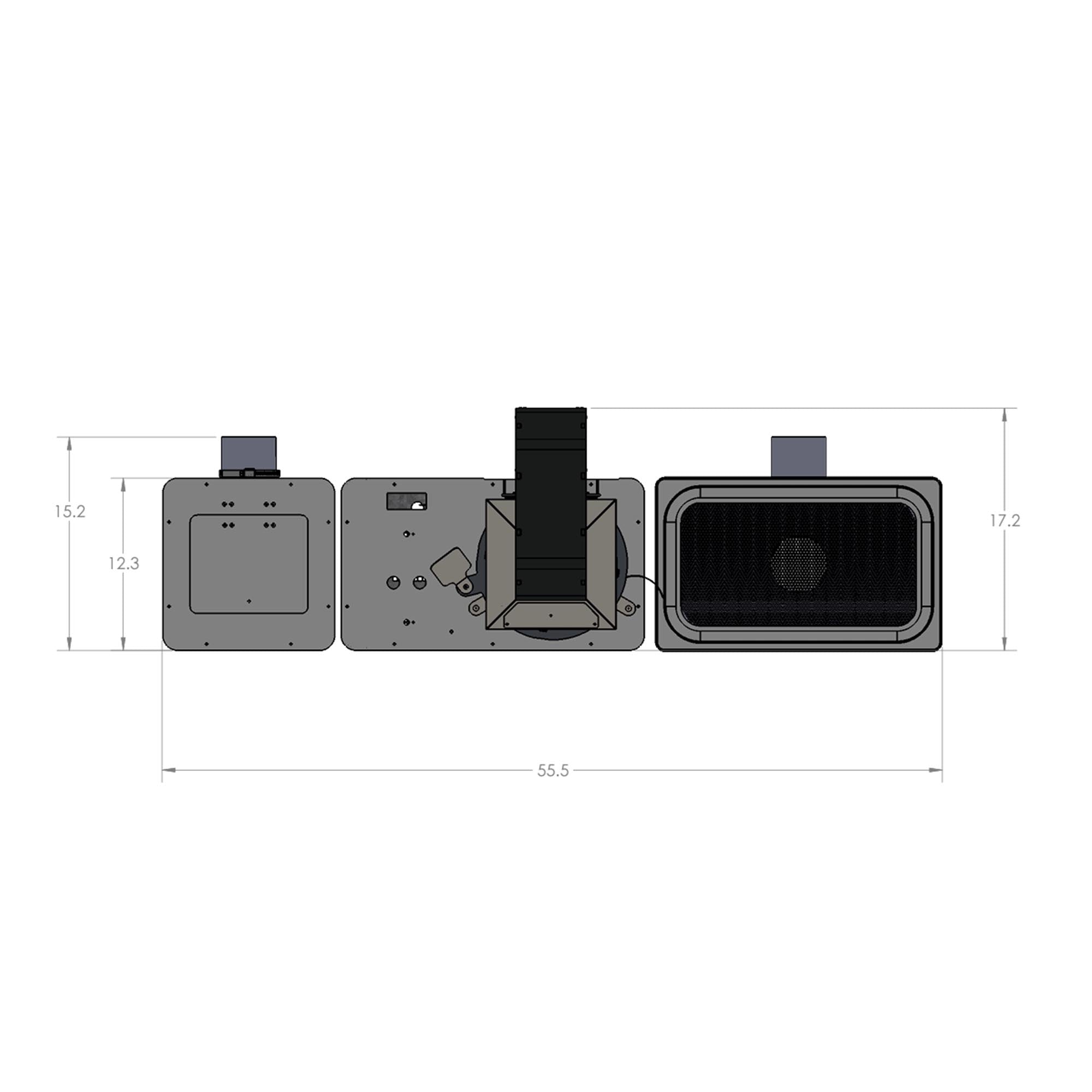 12 pound capacity Coffee Crafters roaster, top view dimensions.