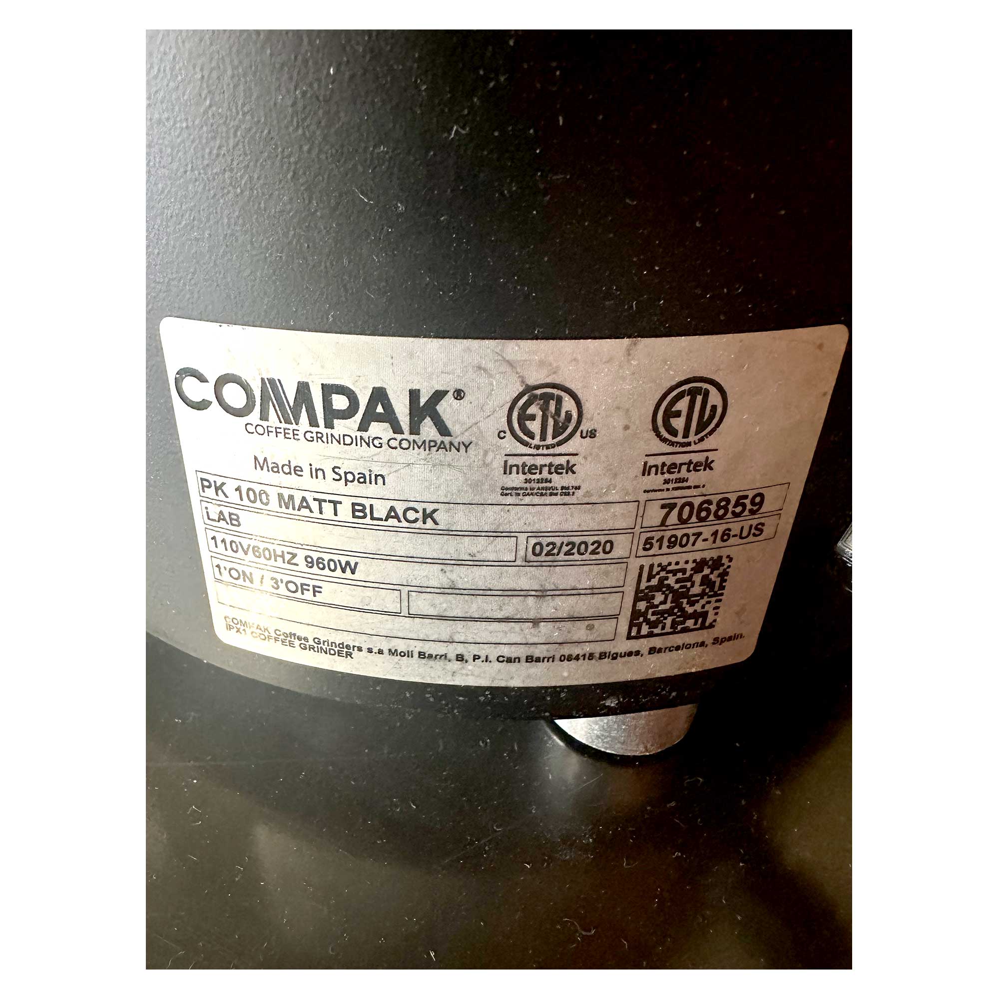 Compak Used Coffee Grinder - PK100 - Stock S0190