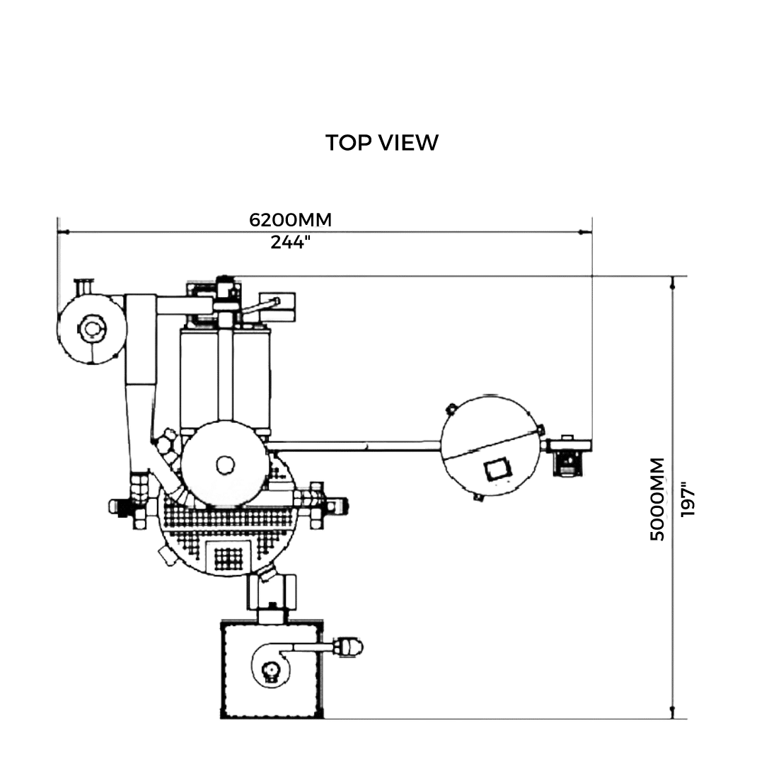 60 kilo Toper Roaster dimensions and layout. Top view.