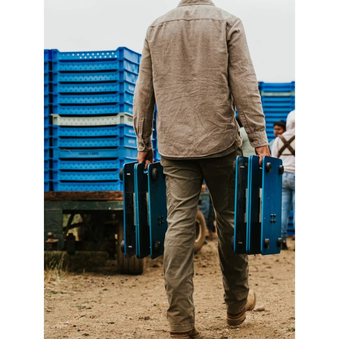 two portable coffee bean scale man holding to show size