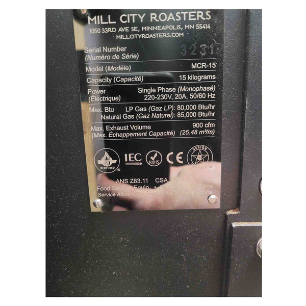 15kg Used Coffee Roaster — Mill City Roasters MCR-15  — 2020