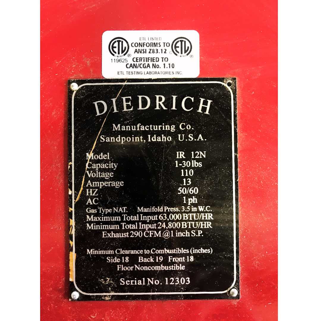 12kg Used Coffee Roaster - Diedrich IR-12 - 1998 - Stock S0463