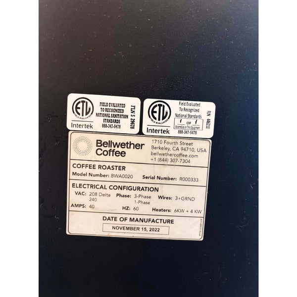 3kg Bellwether Used Coffee Roaster - Series v2 - 2022 - Stock S0583