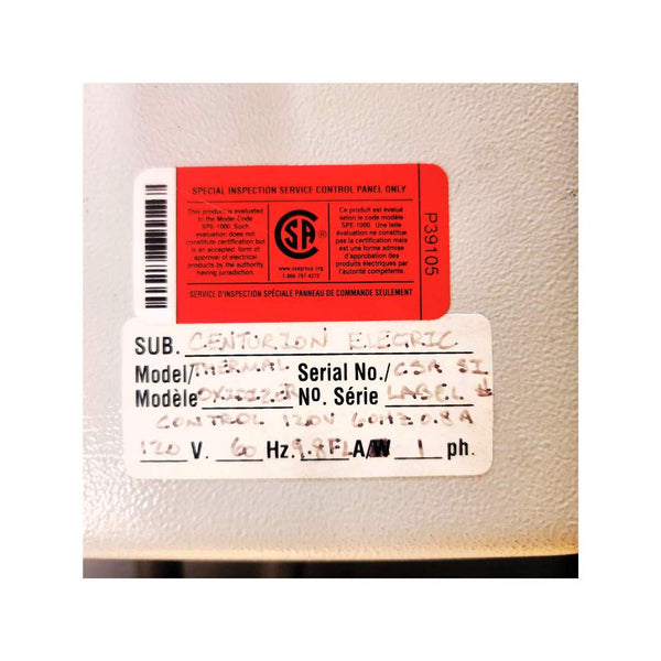 Informational labels and stickers on InProHeat coffee roaster afterburner, built 2016, 1.5M BTU thermal oxidizer for Probat G60/G90.