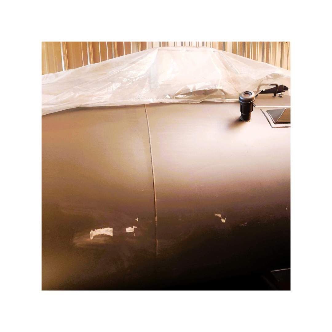 Close-up view of InProHeat coffee roaster afterburner, built 2016, 1.5M BTU thermal oxidizer for Probat G60/G90, wrapped on pallet.