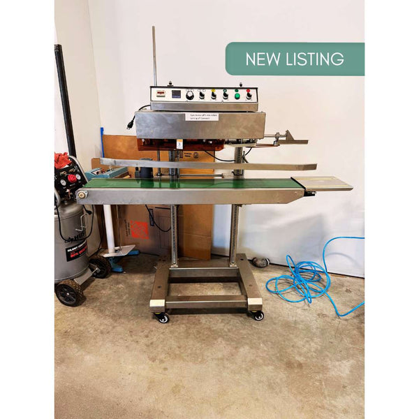 New listing for 2023 Youlian QLF-1680 vertical band coffee bag sealer, used coffee equipment in excellent condition, ready for high-volume packaging.