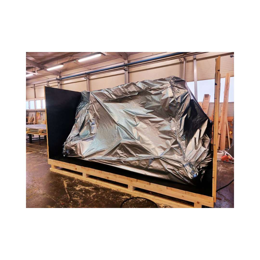 Probat R1500R used coffee roaster equipment open crate with tarp