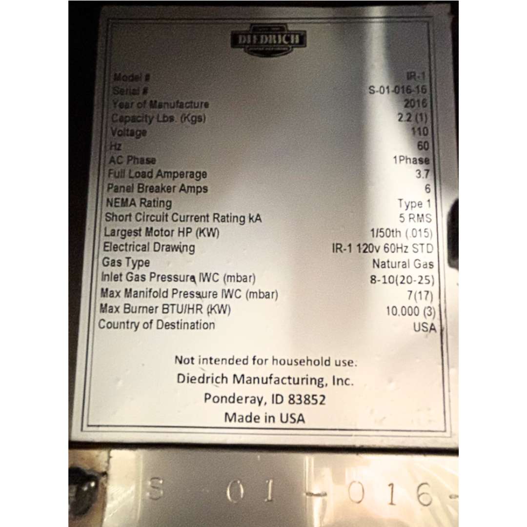 1kg Diedrich IR-1 Used Coffee Roaster - 2016 - Stock S0664