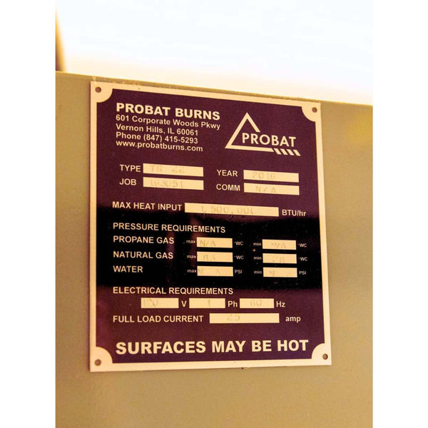 Probat coffee roaster afterburner information plate