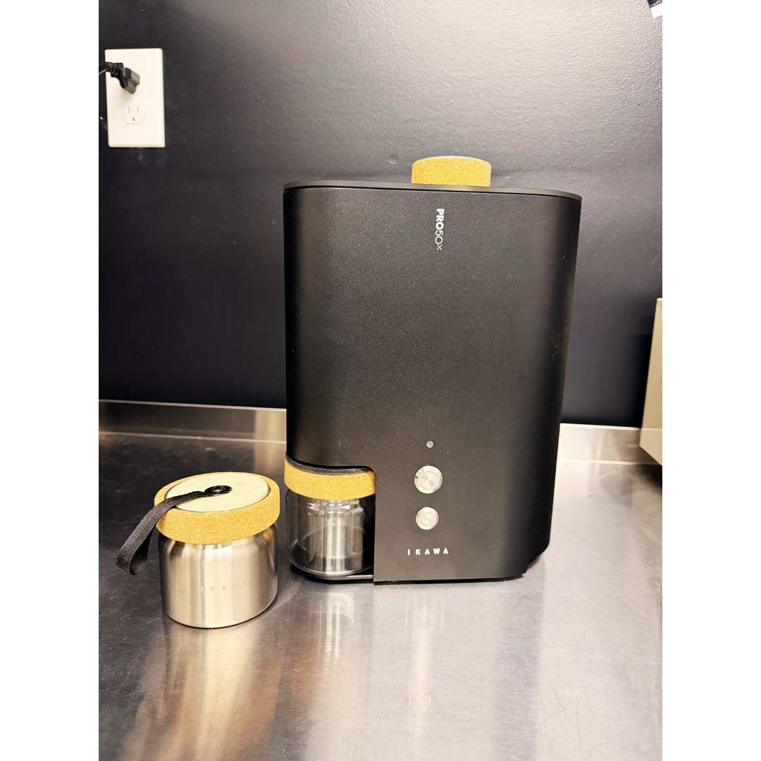 2025 IKAWA Pro50x sample used coffee roaster right side with extra stainless steel cup