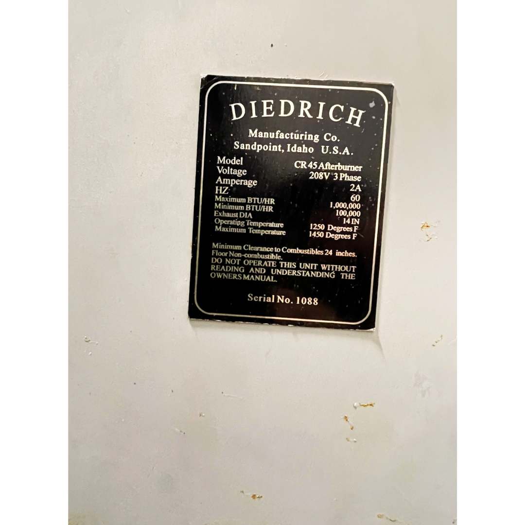 2005 45kg Diedrich CR-45 used coffee roaster afterburner information plate