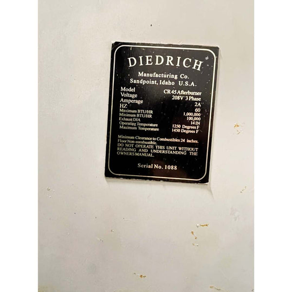 2005 45kg Diedrich CR-45 used coffee roaster afterburner information plate