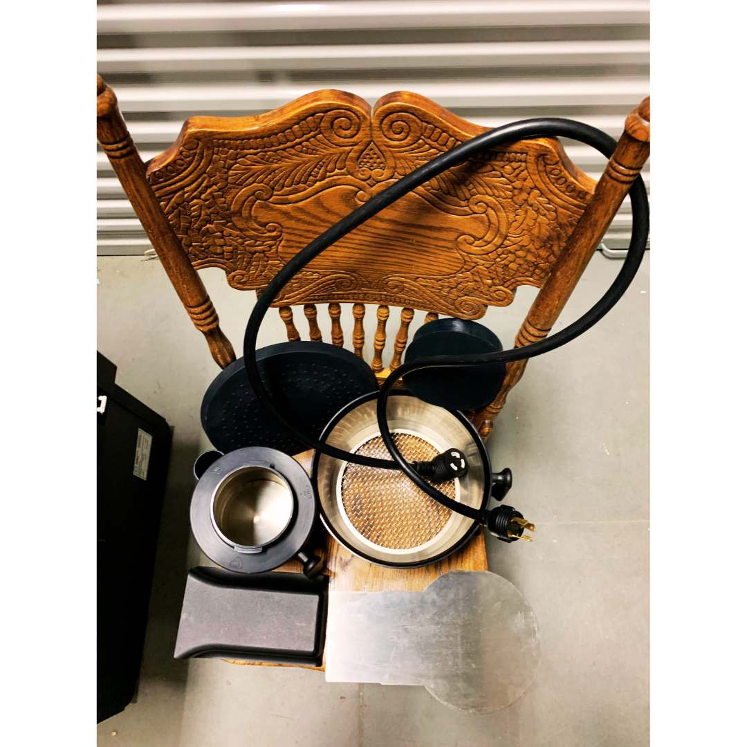 2024 1.5kg Bellwether used coffee roaster with continuous load upgrade and base cabinet accessories