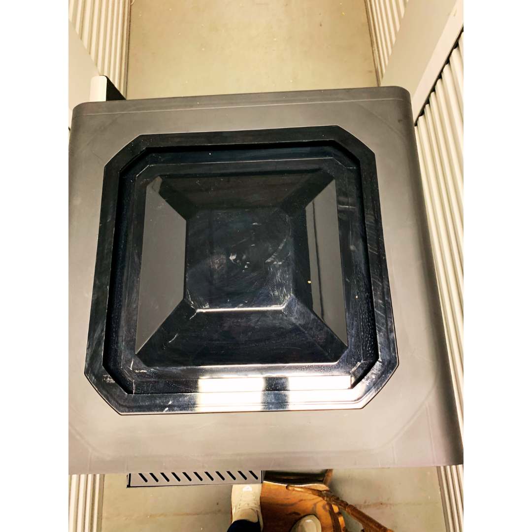 2024 1.5kg Bellwether used coffee roaster with continuous load upgrade and base cabinet top with lid