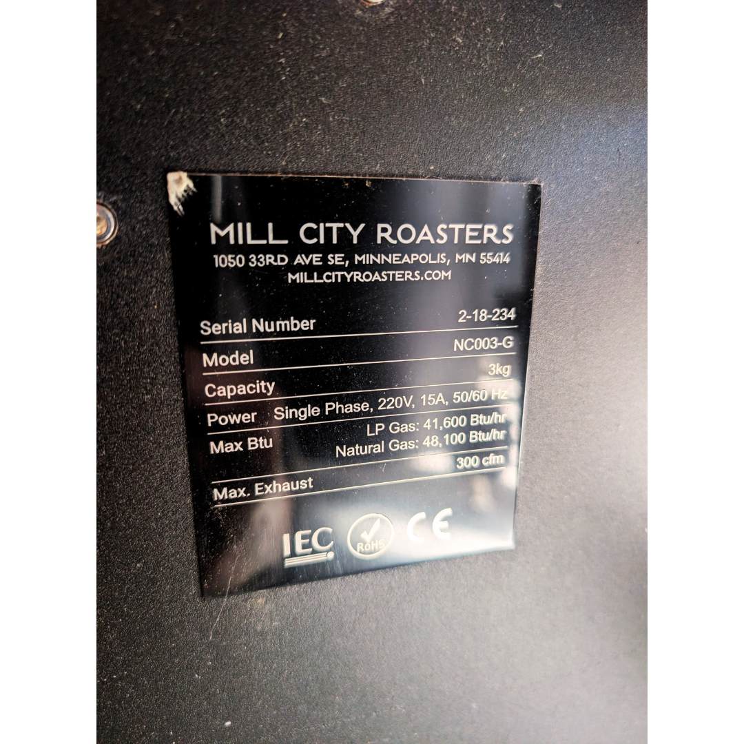 2018 3kg Mill City Roaster used coffee roaster info plate