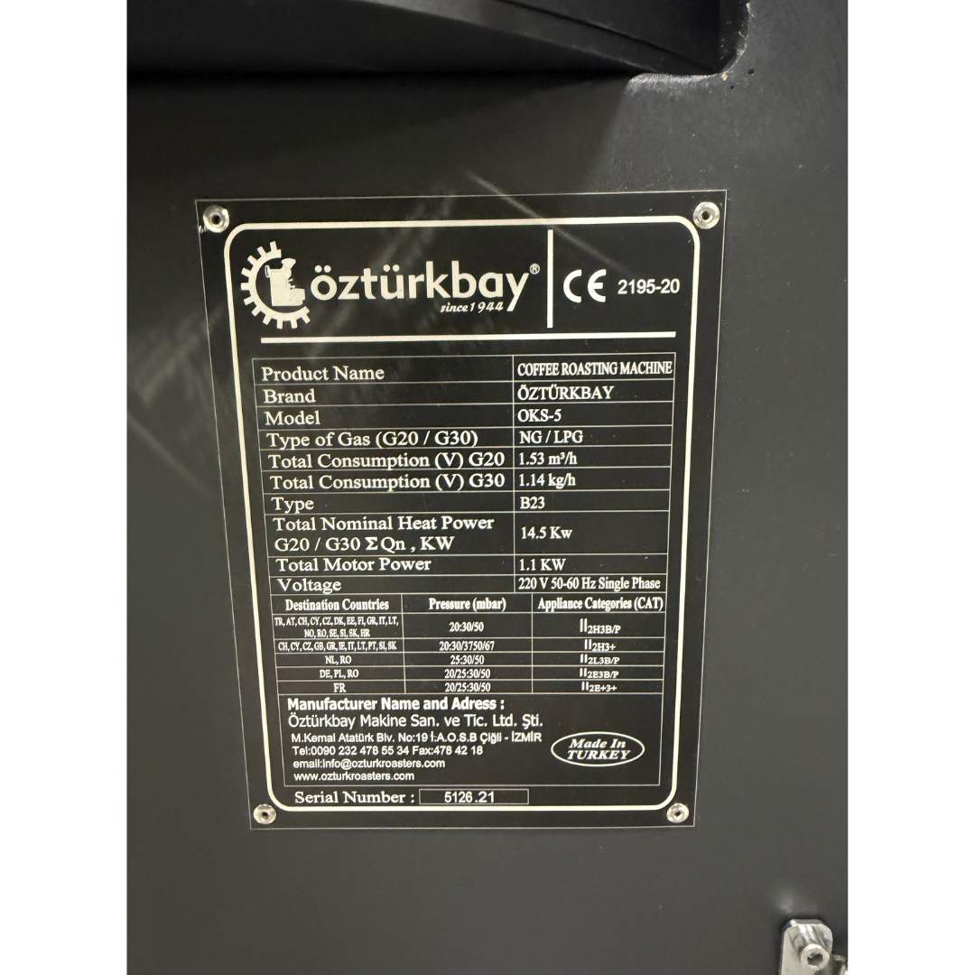 2021 5kg Ozturkbay used coffee roaster information plate