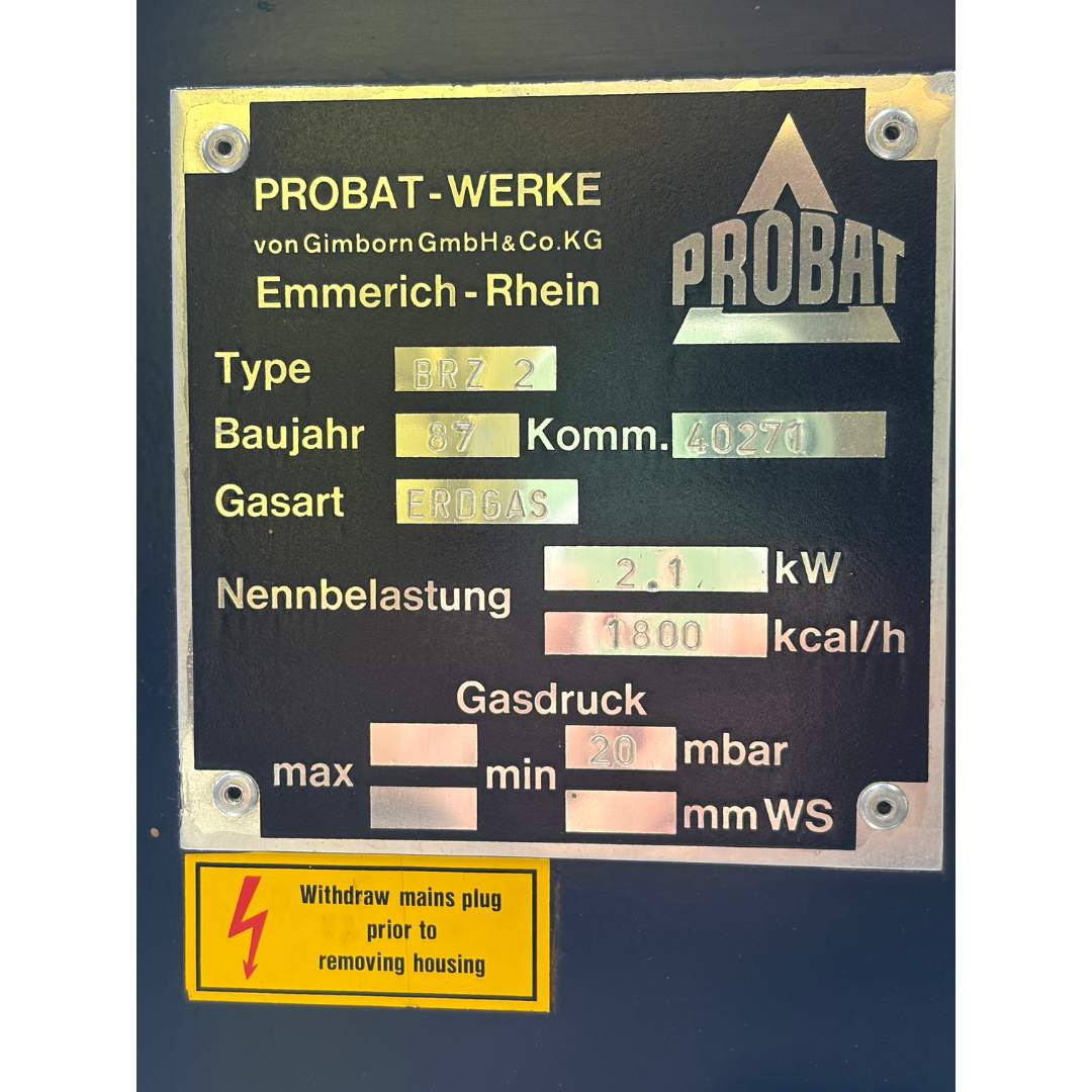 1987 1kg Probat BRZ-2 used sample coffee roaster info plate