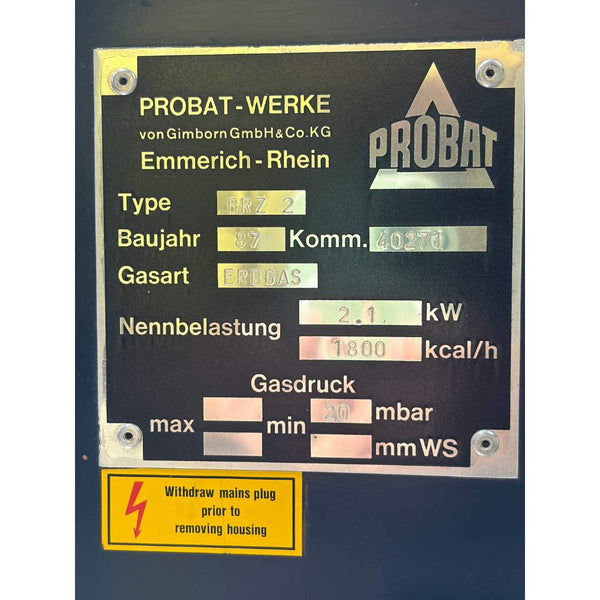 1987 1kg Probat BRZ-2 used sample coffee roaster info plate
