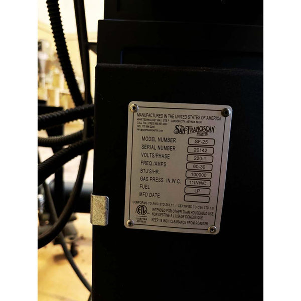 2020 12kg San Franciscan SF-25 used coffee roaster info plate