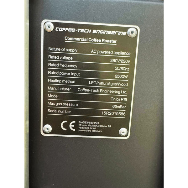 2023 15kg Coffee-Tech Ghibli used coffee roaster info plate