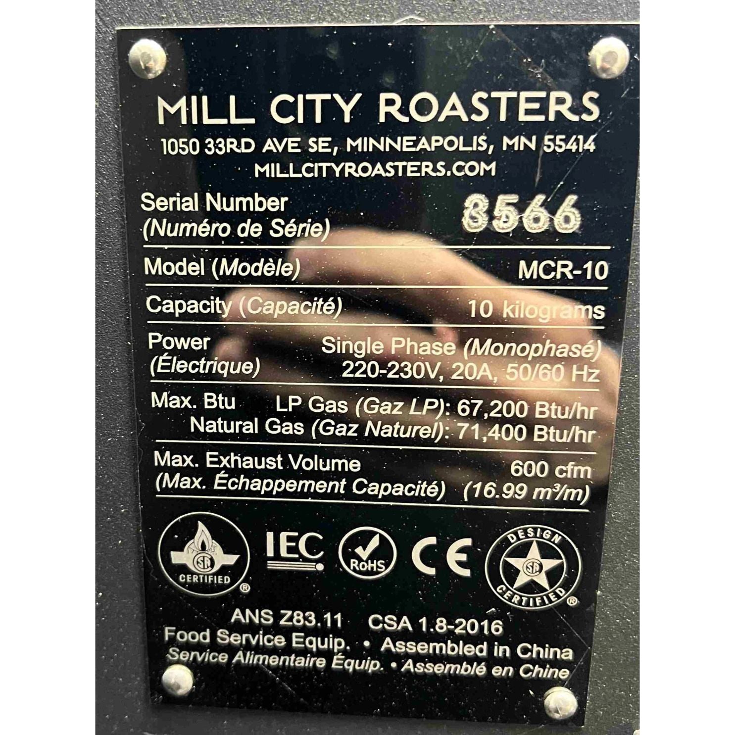 10kg Used Coffee Roaster Machine - Mill City Roasters MCR-10 - 2021 - Stock S0777