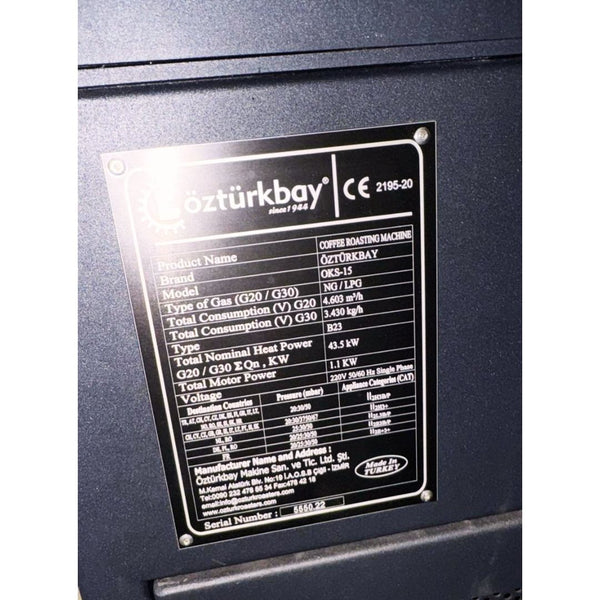2022 15kg Ozturkbay used coffee roaster info plate