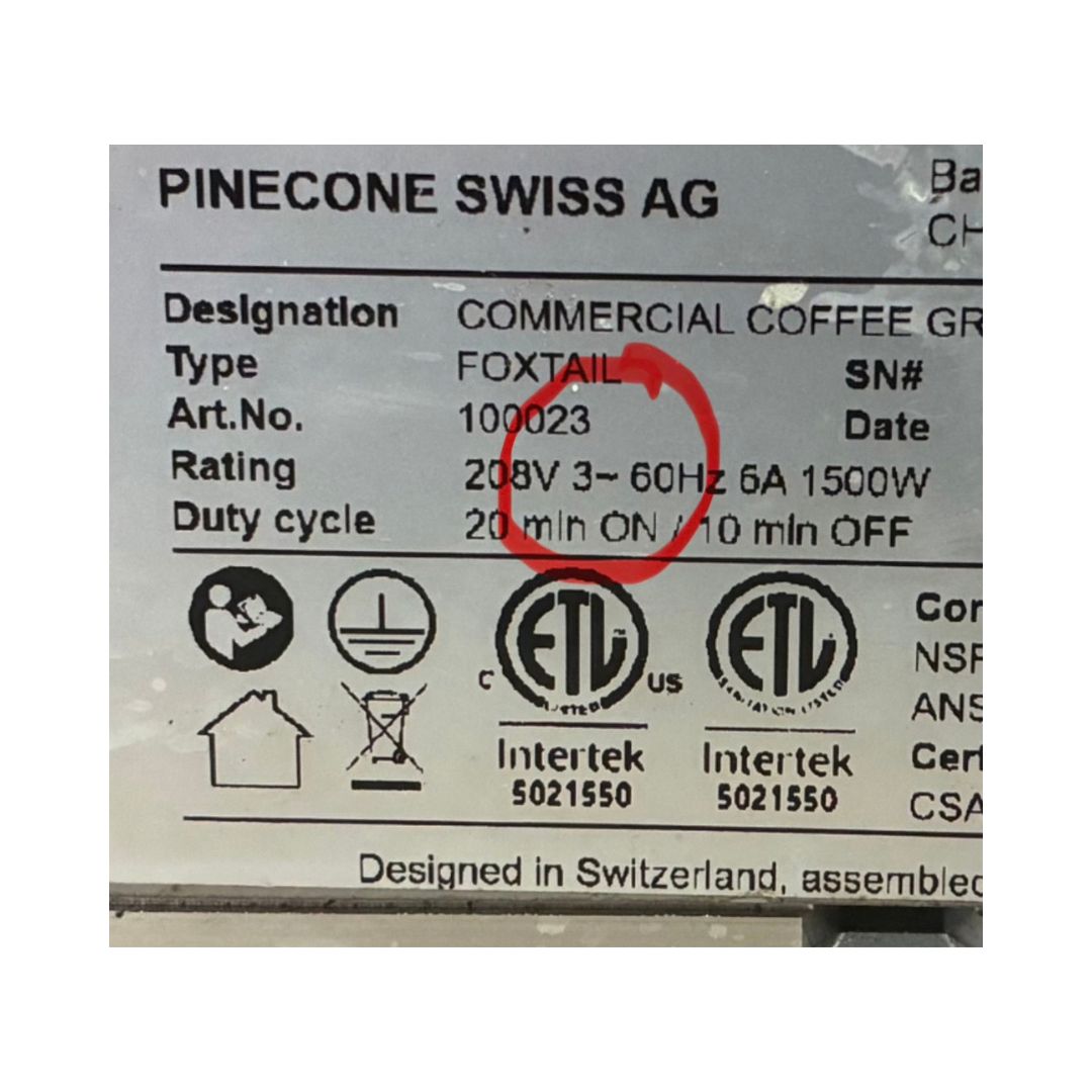 2023 Swiss-made Pinecone Foxtail Industrial Used Grinder info plate