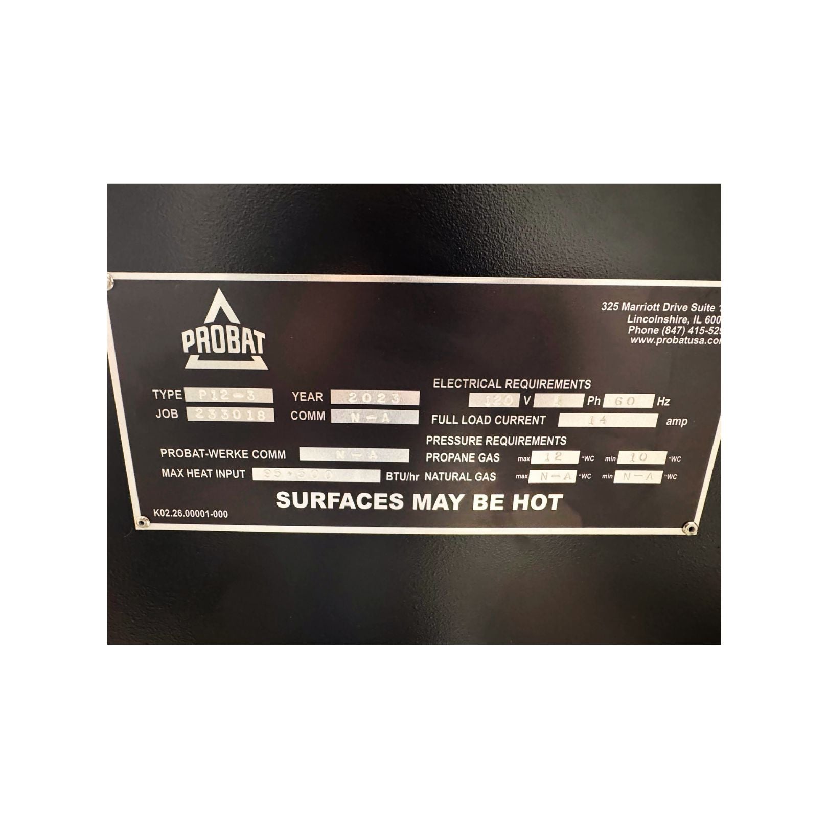 2023 12kg Probat P12-3 used coffee roaster info plate