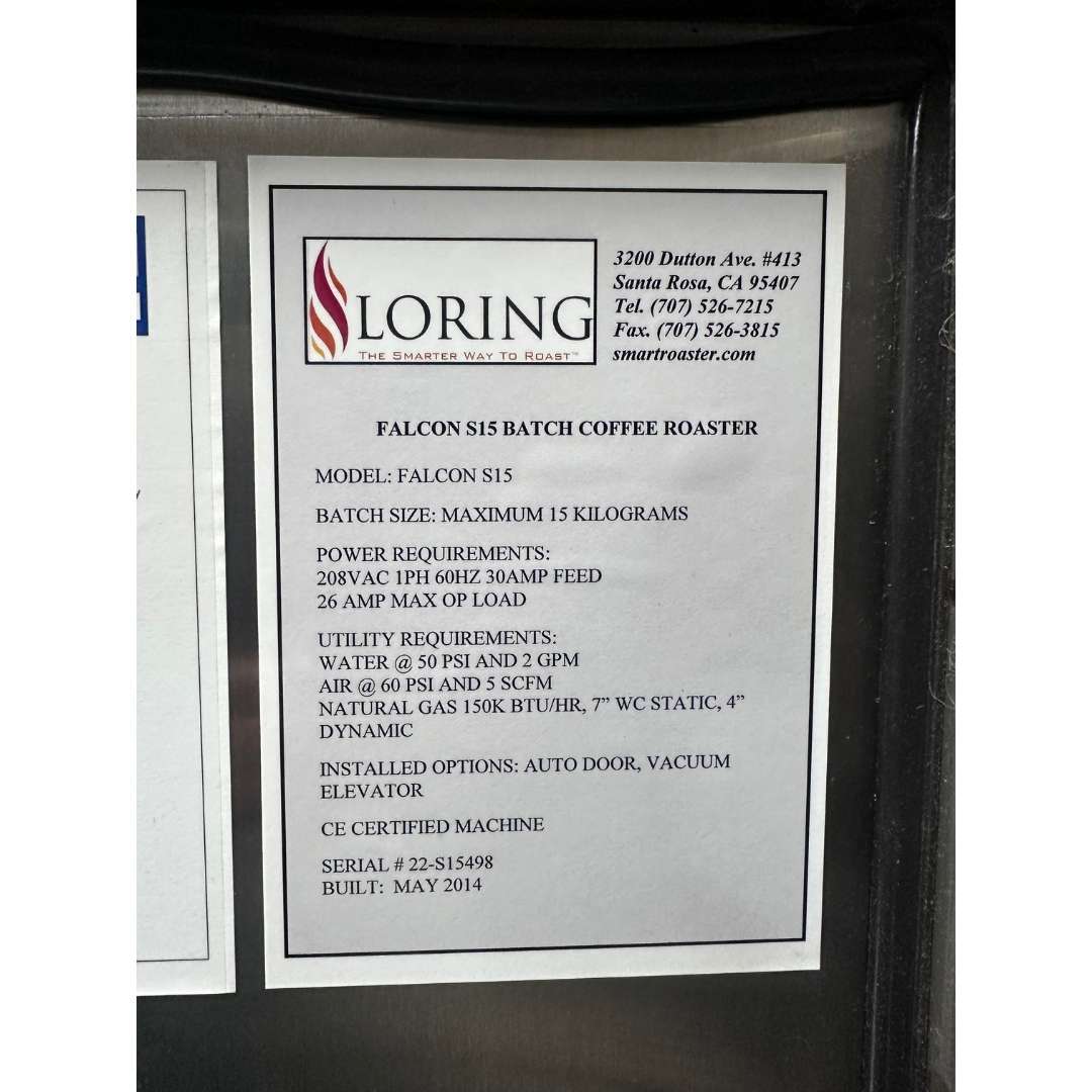 15kg Used Coffee Roaster — Loring S15 Falcon Coffee Roaster - 2014 - Stock S0725