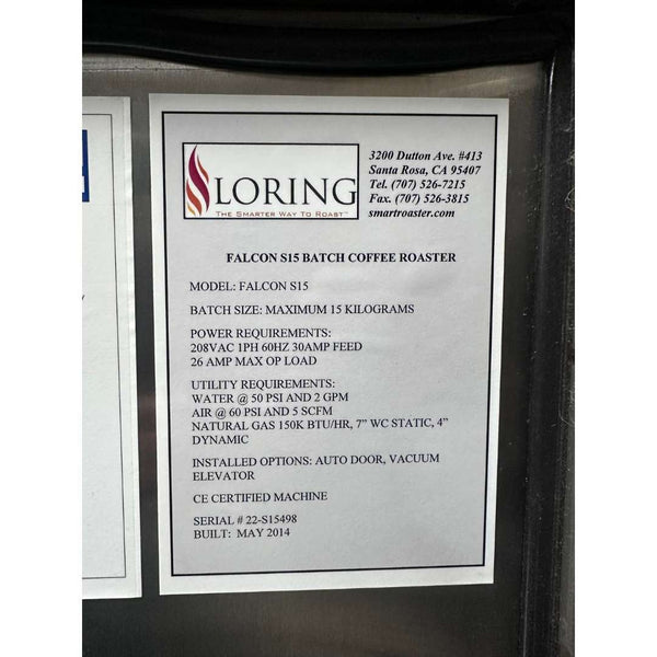 15kg Used Coffee Roaster — Loring S15 Falcon Coffee Roaster - 2014 - Stock S0725